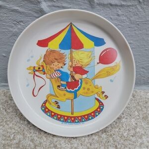 Vintage 70s The First Years Carnival Carousel 8 inch dinner snack plate